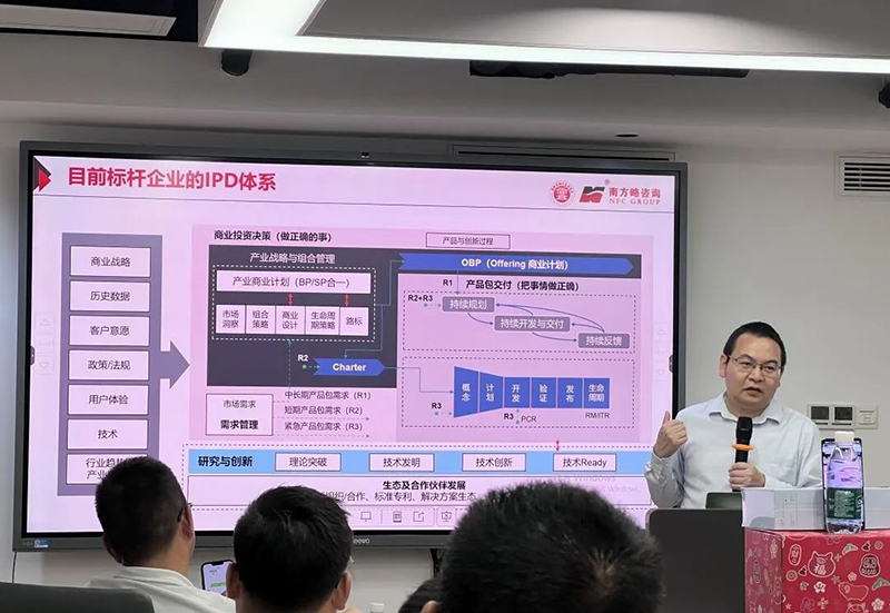 南方略咨詢?yōu)樯钲谑泻币瞬虝怼稑?gòu)建卓越的IPD研發(fā)管理體系》主題分享4